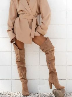 Women's Wide Calf Thigh High Boots Suede Chunky Heel Over The Knee Boots -winter shoes Sales 2023 202107281909218635535