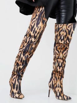 Women's Animal Print Stiletto Heel Thigh High Boots