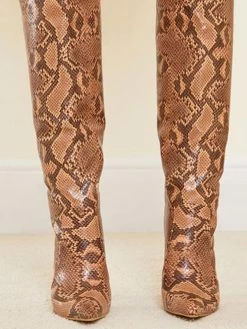 Women's Snakeskin Stiletto Heel Knee High Boots -winter shoes Sales 2023 202107281909342635768