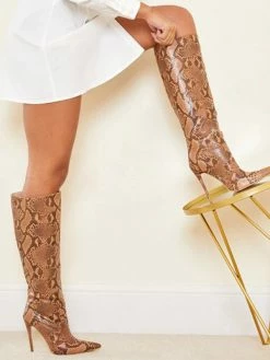 Women's Snakeskin Stiletto Heel Knee High Boots
