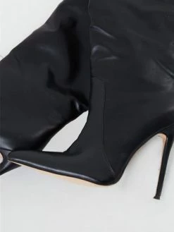 Women Stiletto Heel Pointed Toe Knee-High Boots In Black Bright Leather -winter shoes Sales 2023 202107281909356985163