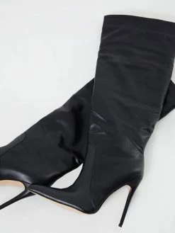 Women Stiletto Heel Pointed Toe Knee-High Boots In Black Bright Leather -winter shoes Sales 2023 202107281909359964738