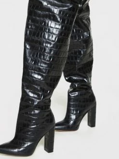 Women's Wide Stone Grain Chunky Heel Bright Leather Thigh High Boots -winter shoes Sales 2023 202107281909368893359