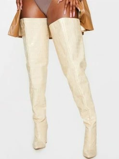 Women's Wide Stone Grain Chunky Heel Bright Leather Thigh High Boots -winter shoes Sales 2023 202107281909398234928