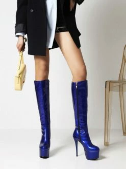 Women's Platform Stiletto Heel Patent Bright Leather Knee High Boots 14 Women's Platform Stiletto Heel Patent Bright Leather Knee High Boots -winter shoes Sales 2023 202108091717446341583