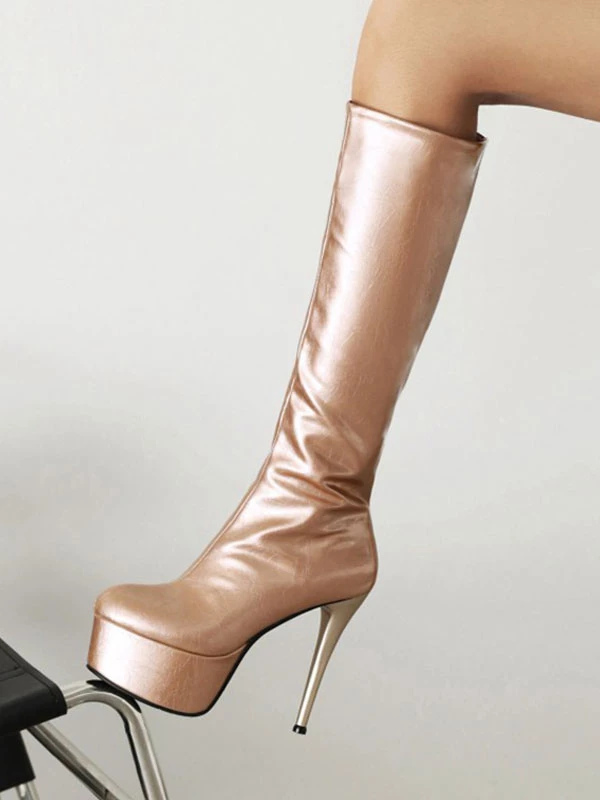 Women's Platform Stiletto Heel Patent Bright Leather Knee High Boots 6 Women's Platform Stiletto Heel Patent Bright Leather Knee High Boots - Image 6