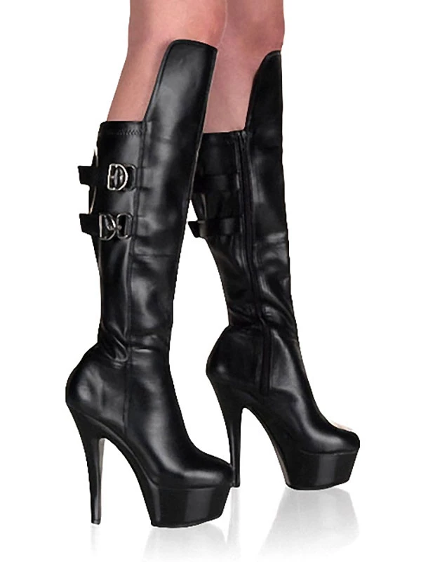 Pole Dance Shoes Women's Black Sexy Lace Up Platform Stiletto Heel Knee High Boots With Buckles 2 Pole Dance Shoes Women's Black Sexy Lace Up Platform Stiletto Heel Knee High Boots With Buckles - Image 2