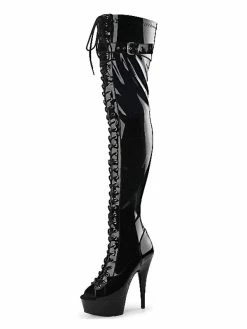 Pole Dance Shoes Women's Lace Up Platform Thigh High Heel Boots In Black