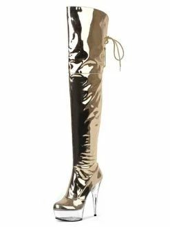 Pole Dance Shoes Women's Metallic Platform Sexy Thigh High Heel Boots