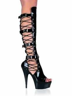 Pole Dance Shoes Women's Buckle Lace Up Platform High Heel Knee Boots In Black -winter shoes Sales 2023 202108121528187659795