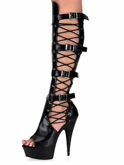 Pole Dance Shoes Women's Buckle Lace Up Platform High Heel Knee Boots In Black -winter shoes Sales 2023 20210812152819076857