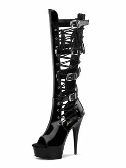 Pole Dance Shoes Women's Buckle Lace Up Platform High Heel Knee Boots In Black -winter shoes Sales 2023 20210812152819446912