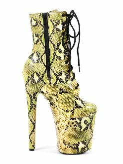 Pole Dance Shoes Women's Python Lace Up Platform Sky High Heel Ankle Boots Yellow -winter shoes Sales 2023 2021081215285310362
