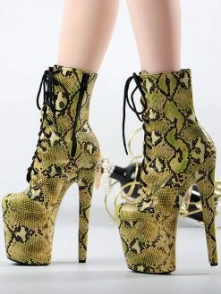 Pole Dance Shoes Women's Python Lace Up Platform Sky High Heel Ankle Boots Yellow -winter shoes Sales 2023 202108121528540098665