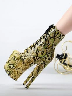 Pole Dance Shoes Women's Python Lace Up Platform Sky High Heel Ankle Boots Yellow -winter shoes Sales 2023 20210812152854678796