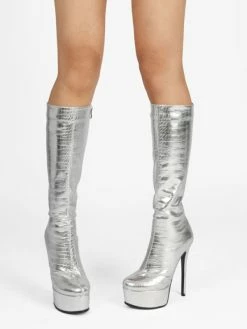 Women's Metallic Croc Print Platform Stiletto Heel Knee High Boots 17 Women's Metallic Croc Print Platform Stiletto Heel Knee High Boots -winter shoes Sales 2023 202108171814213219564