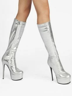 Women's Metallic Croc Print Platform Stiletto Heel Knee High Boots 16 Women's Metallic Croc Print Platform Stiletto Heel Knee High Boots -winter shoes Sales 2023 202108171814218793779