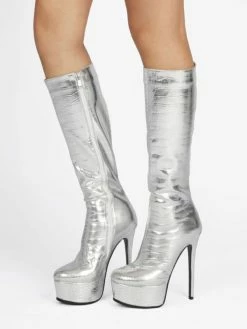 Women's Metallic Croc Print Platform Stiletto Heel Knee High Boots 18 Women's Metallic Croc Print Platform Stiletto Heel Knee High Boots -winter shoes Sales 2023 202108171814224953186