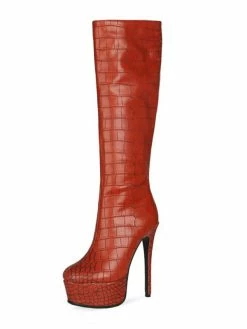 Women's Animal Print Platform Stiletto Heel Knee High Boots