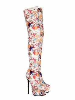 Women's Printed Stiletto Heel Platform Thigh High Boots