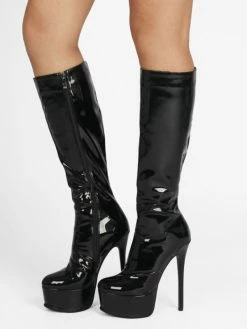 Women's Platform Stiletto Heel Knee High Boots Patent Leather