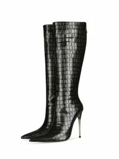 Women's Stone Grain Stiletto Heel Knee High Boots -winter shoes Sales 2023 202108171818284853865