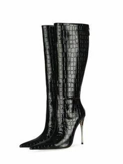 Women's Stone Grain Stiletto Heel Knee High Boots -winter shoes Sales 2023 202108171818293191123