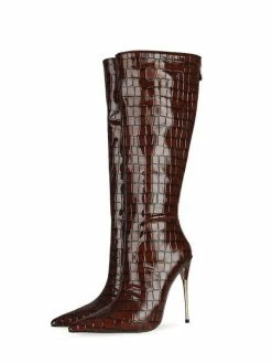 Women's Stone Grain Stiletto Heel Knee High Boots -winter shoes Sales 2023 202108171818296479120
