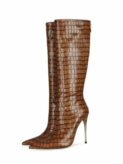 Women's Stone Grain Stiletto Heel Knee High Boots -winter shoes Sales 2023 202108171818299645606