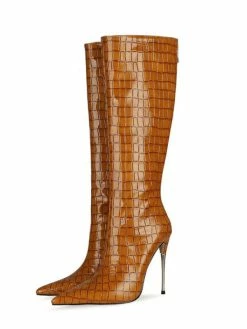 Women's Stone Grain Stiletto Heel Knee High Boots -winter shoes Sales 2023 202108171818303003184