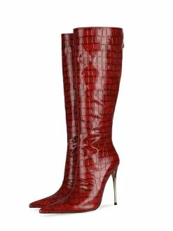 Women's Stone Grain Stiletto Heel Knee High Boots