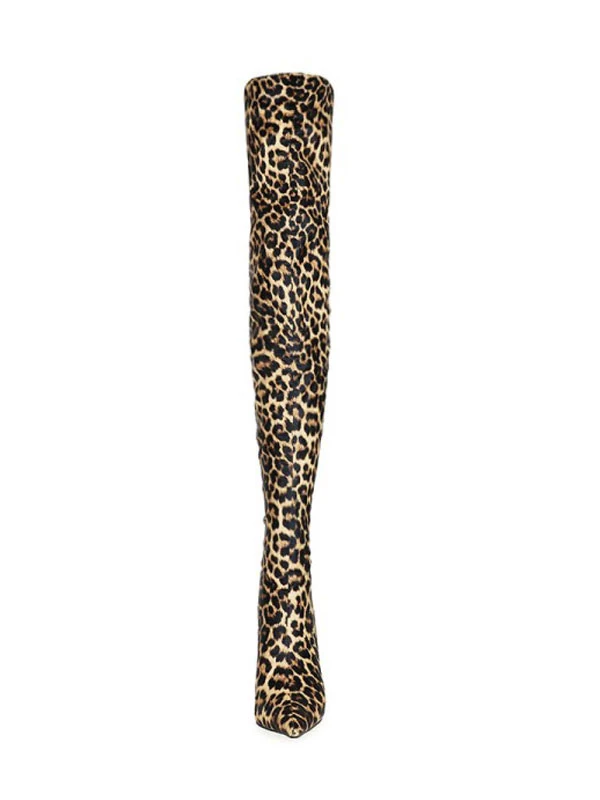 Women's Leopard Print Thigh High Heel Boots 5 Women's Leopard Print Thigh High Heel Boots - Image 5