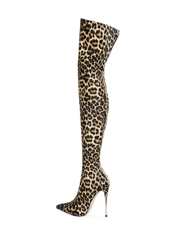 Women's Leopard Print Thigh High Heel Boots 4 Women's Leopard Print Thigh High Heel Boots - Image 4