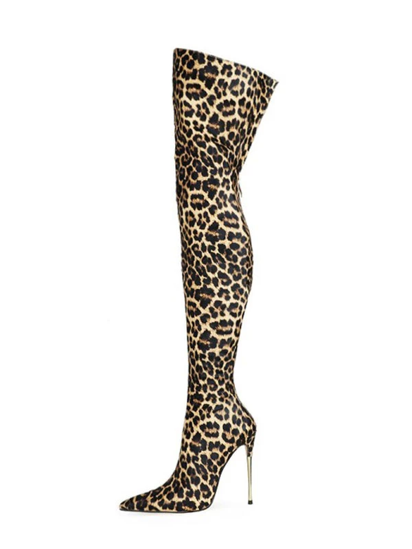 Women's Leopard Print Thigh High Heel Boots 3 Women's Leopard Print Thigh High Heel Boots - Image 3