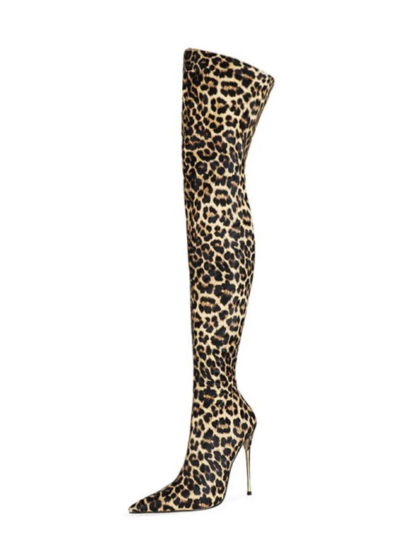 Women's Leopard Print Thigh High Heel Boots 2 Women's Leopard Print Thigh High Heel Boots - Image 2
