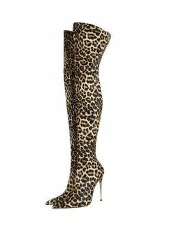 Women's Leopard Print Thigh High Heel Boots