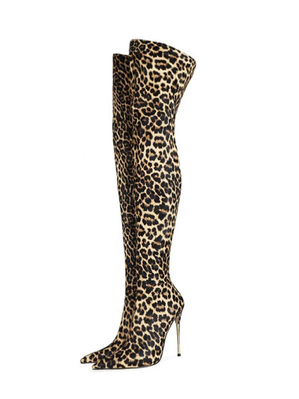 Women's Leopard Print Thigh High Heel Boots 1 Women's Leopard Print Thigh High Heel Boots