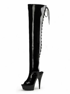 Pole Dance Shoes Women's Sexy Slingback Exotic Heels Lace Up Tigh High Heel Boots