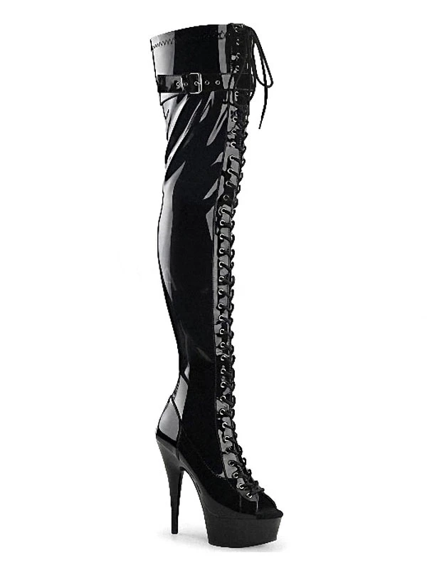 Pole Dance Shoes Women Sexy Thigh High Boots Buckle Stiletto Heel Lace Up Black 2 Pole Dance Shoes Women Sexy Thigh High Boots Buckle Stiletto Heel Lace Up Black - Image 2