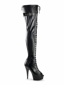 Pole Dance Shoes Women Sexy Thigh High Boots Buckle Stiletto Heel Lace Up Black