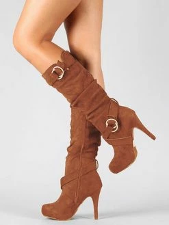 Women's Slouch Buckles Stiletto Heel Knee High Boots -winter shoes Sales 2023 202108271732337902286