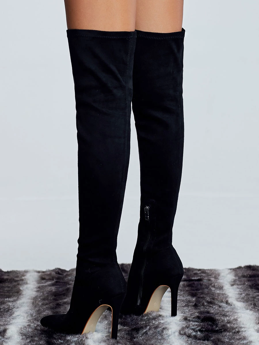 Women's Stiletto Heel Thigh High Boots In Black Suede 3 Women's Stiletto Heel Thigh High Boots In Black Suede - Image 3