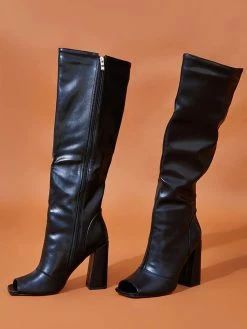 Women's Wide Calf Boots Peep Toe Chunky Heel Knee High Boots 11 Women's Wide Calf Boots Peep Toe Chunky Heel Knee High Boots -winter shoes Sales 2023 202109261524368752393