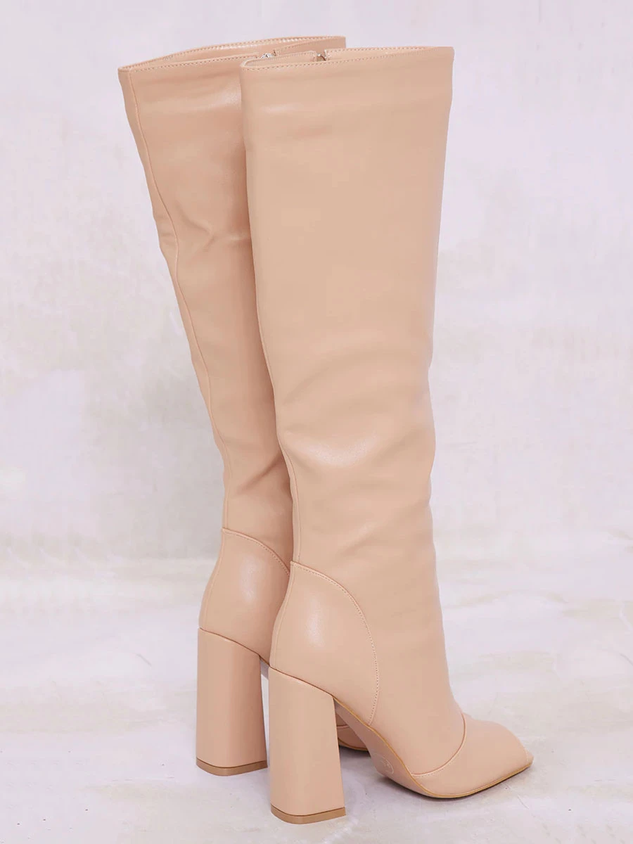 Women's Wide Calf Boots Peep Toe Chunky Heel Knee High Boots 3 Women's Wide Calf Boots Peep Toe Chunky Heel Knee High Boots - Image 3