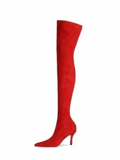 Women Sock Thigh High Heel Boots Red