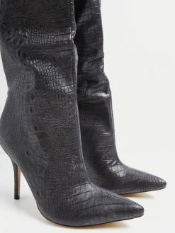 Women's Alligator Embossed Thigh High Heel Boots Black -winter shoes Sales 2023 202109261525416467294
