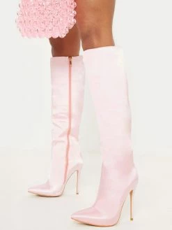 Women's High Heel Boots Pink Pointed Toe Stiletto Heel Knee High Boots