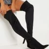 Women's Black Chunky Heel Thigh High Boots