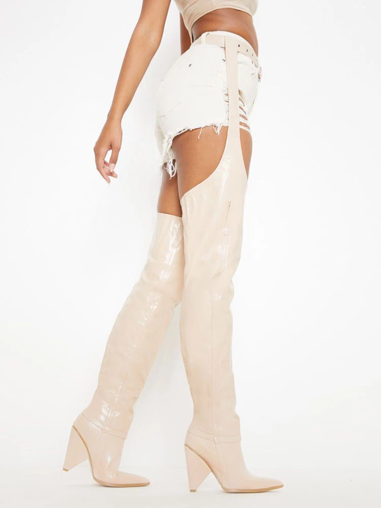 Women's Cone Heel Thigh High Belt Boots Over The Knee Boots 2 Women's Cone Heel Thigh High Belt Boots Over The Knee Boots - Image 2