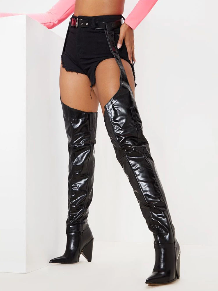 Women's Cone Heel Thigh High Belt Boots Over The Knee Boots 5 Women's Cone Heel Thigh High Belt Boots Over The Knee Boots - Image 5